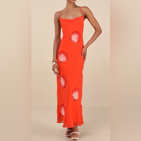 Lulus Dresses & Skirts - Lulu's Coral-Orange Shell Print Maxi Dress